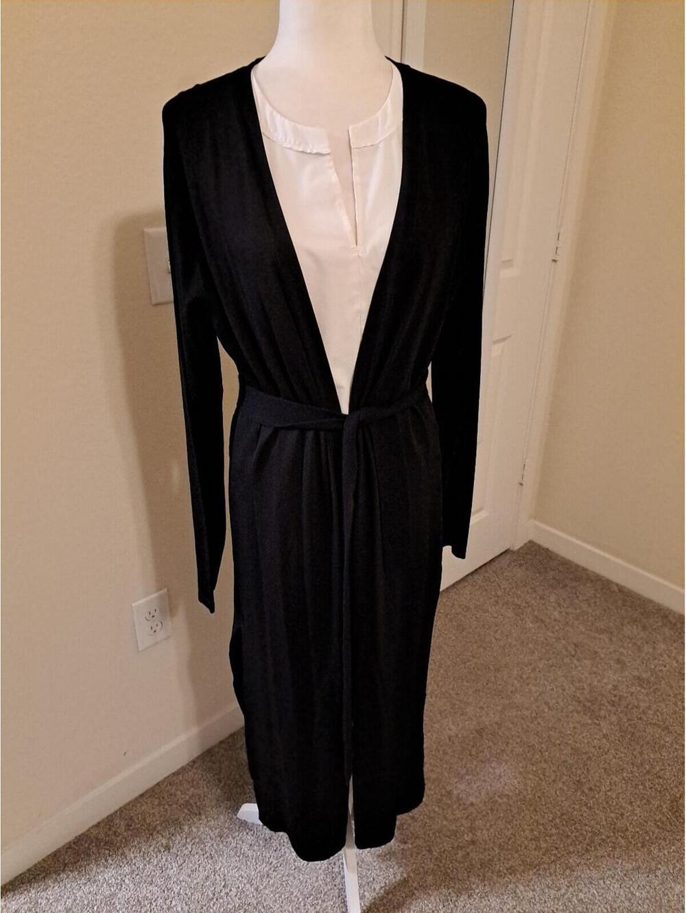 White House Black Market Long Duster Open Front Belted Excellent Condition Sz L